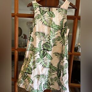 C&C California Tropical Leaf Dress in White and Green